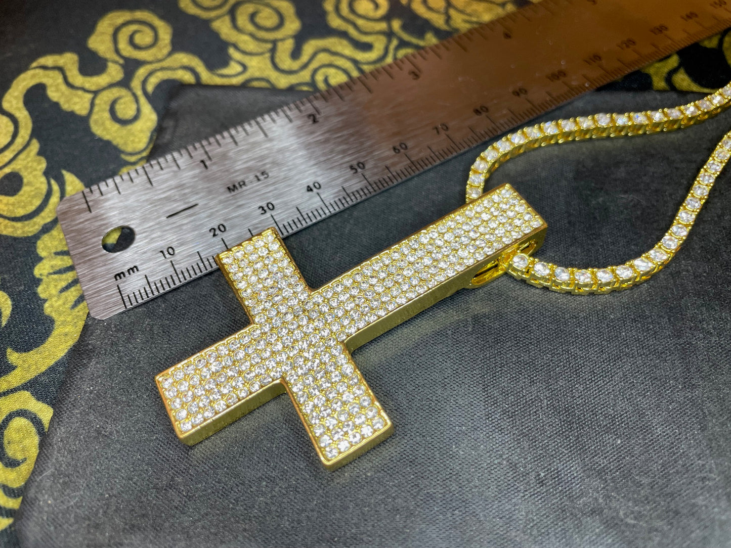 Diamond Encrusted Upside Down Inverted Cross 14kt Gold Pendant Necklace Minimalist Retro Satanic Church Wiccan Occult Jewelry Gift - Gold