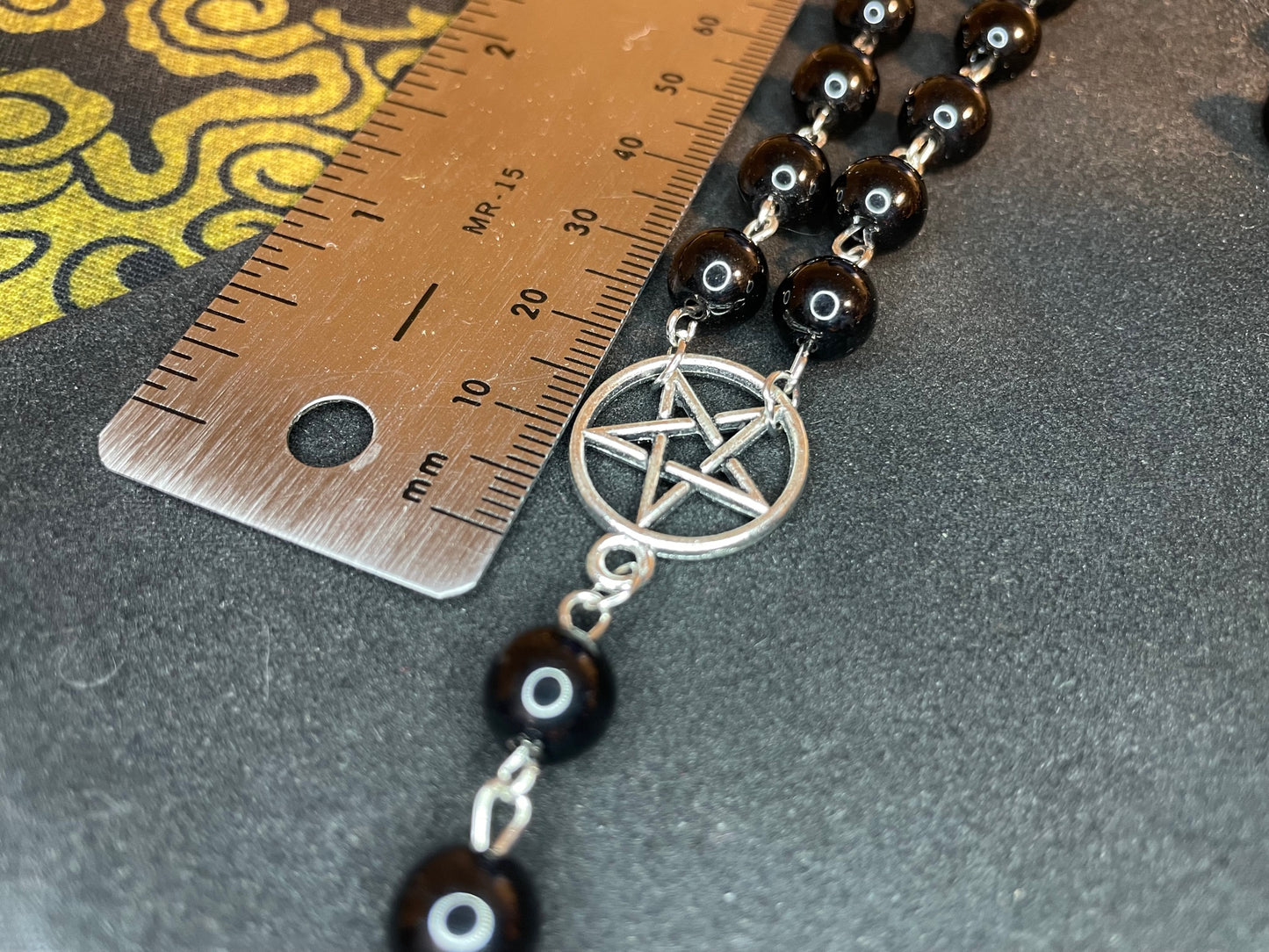 Satanic Rosary Inverted Pentagram Upside Down Cross Pendant Unholy Prayer Beads Pagan Wiccan Occult Jewelry Necklace Gift - Silver & Black