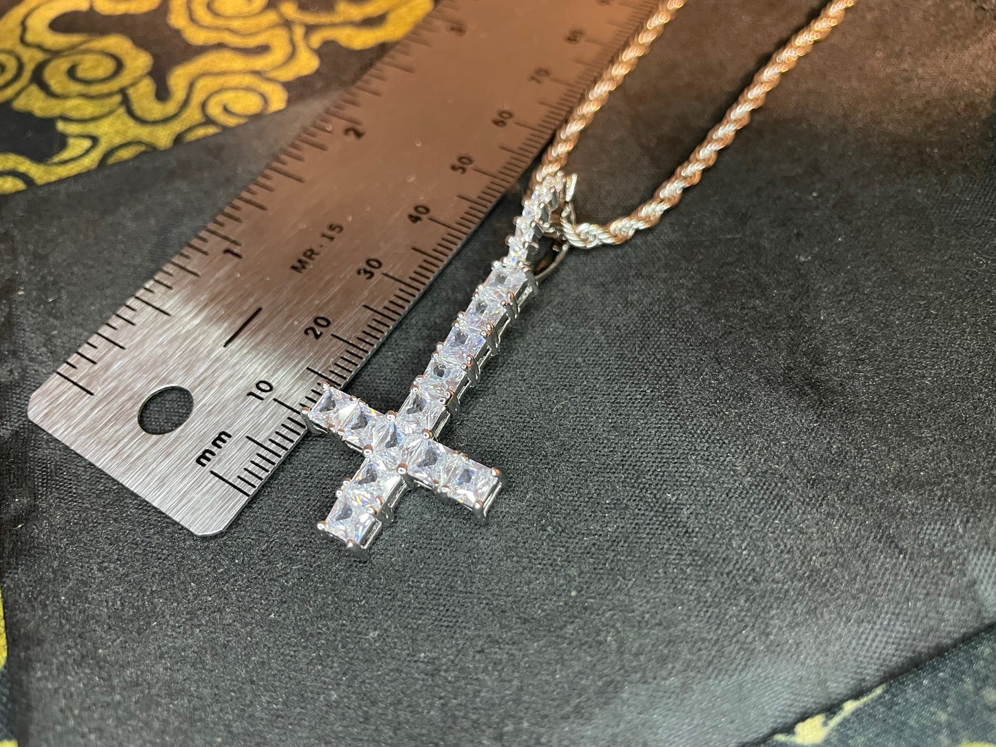 Diamond Upside Down Inverted Cross Sterling Silver Pendant Necklace Goth Minimalist Retro Satanic Pagan Wiccan Occult Jewelry Gift - Silver