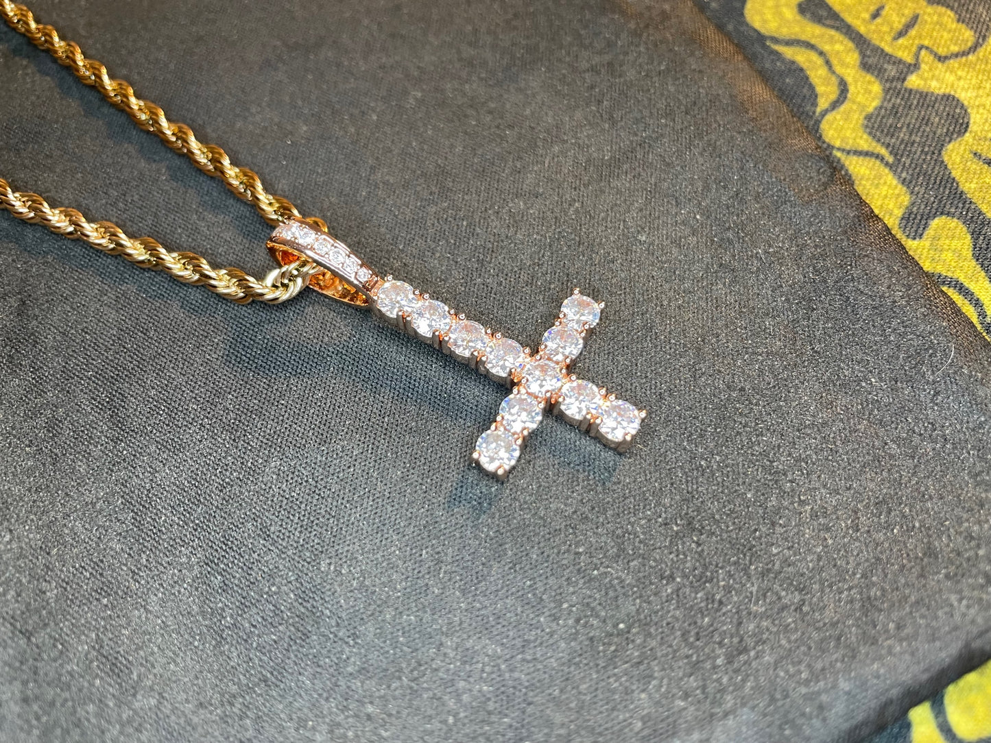 Diamond Upside Down Inverted Cross Rose Gold Pendant Rope Necklace Goth Minimalist Retro Satanic Pagan Wiccan Witchcraft Occult Jewelry Gift