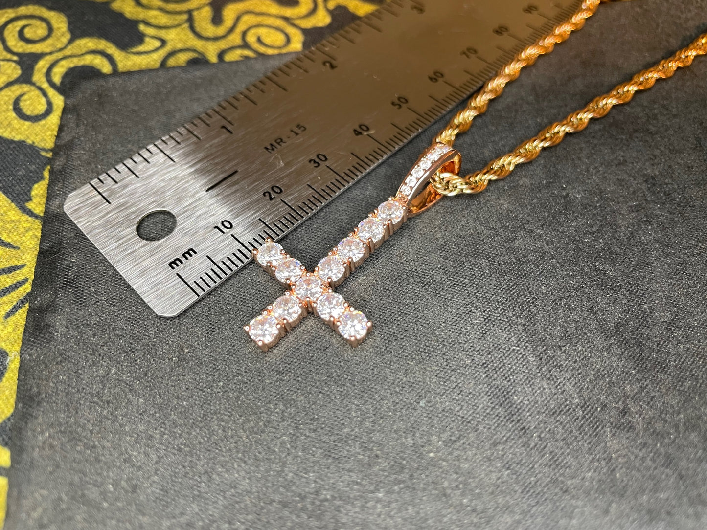 Diamond Upside Down Inverted Cross Rose Gold Pendant Rope Necklace Goth Minimalist Retro Satanic Pagan Wiccan Witchcraft Occult Jewelry Gift