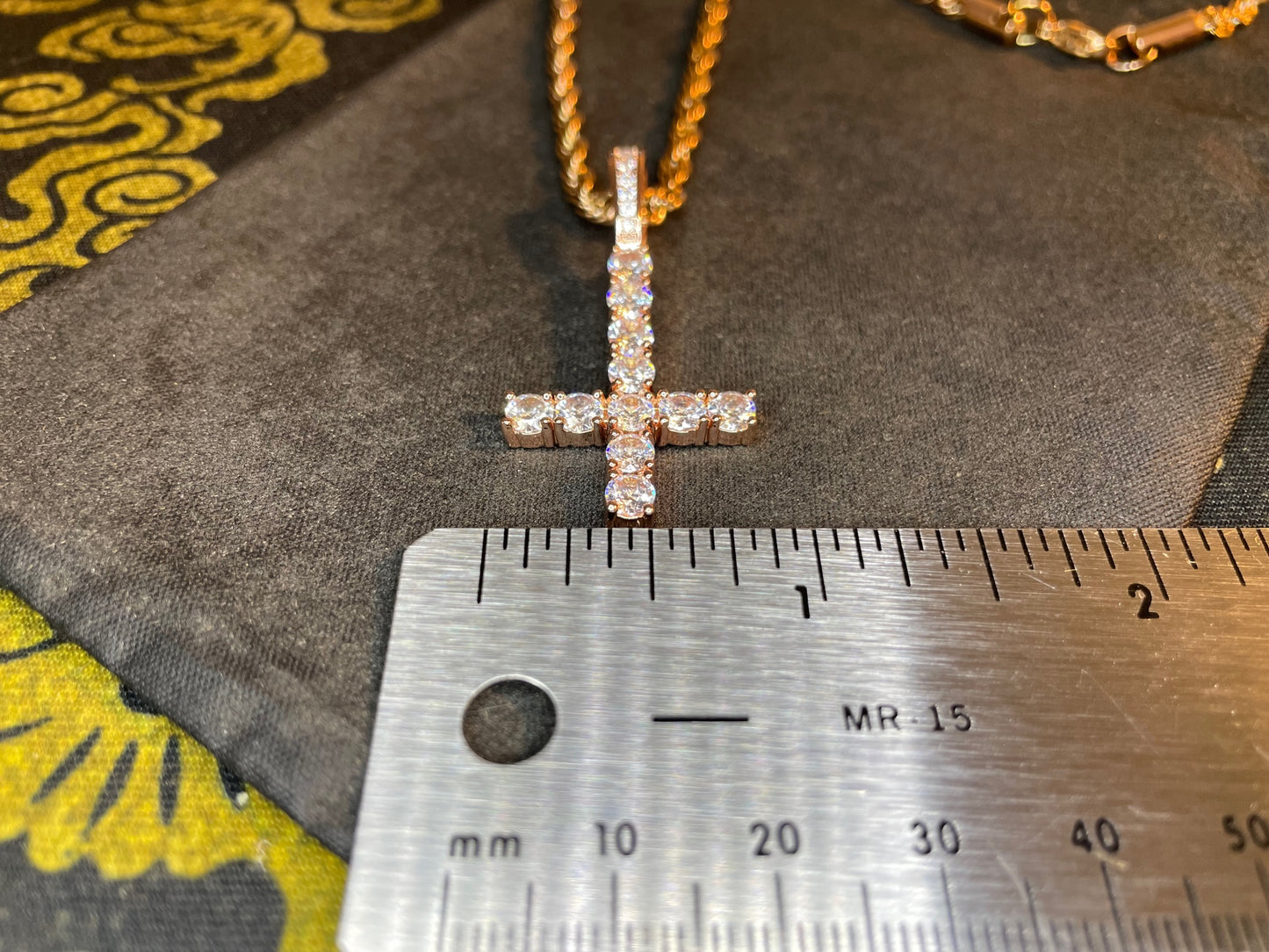 Diamond Upside Down Inverted Cross Rose Gold Pendant Rope Necklace Goth Minimalist Retro Satanic Pagan Wiccan Witchcraft Occult Jewelry Gift