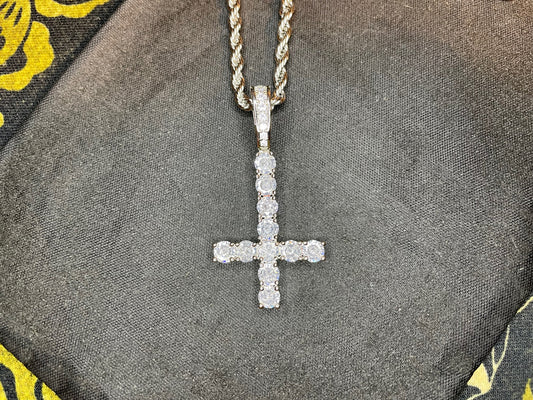 Diamond Upside Down Inverted Cross Sterling Silver Pendant Rope Necklace Goth Minimalist Retro Satanic Wiccan Witchcraft Occult Jewelry Gift