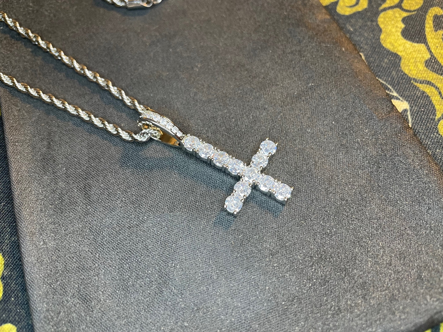 Diamond Upside Down Inverted Cross Sterling Silver Pendant Rope Necklace Goth Minimalist Retro Satanic Wiccan Witchcraft Occult Jewelry Gift