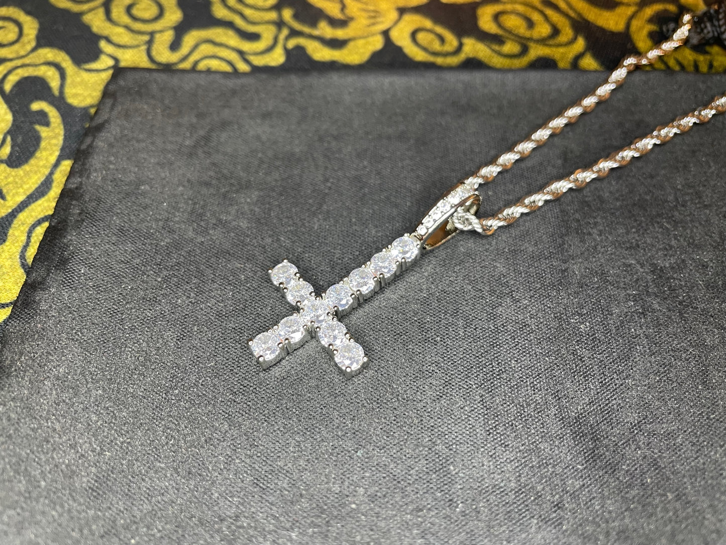 Diamond Upside Down Inverted Cross Sterling Silver Pendant Rope Necklace Goth Minimalist Retro Satanic Wiccan Witchcraft Occult Jewelry Gift