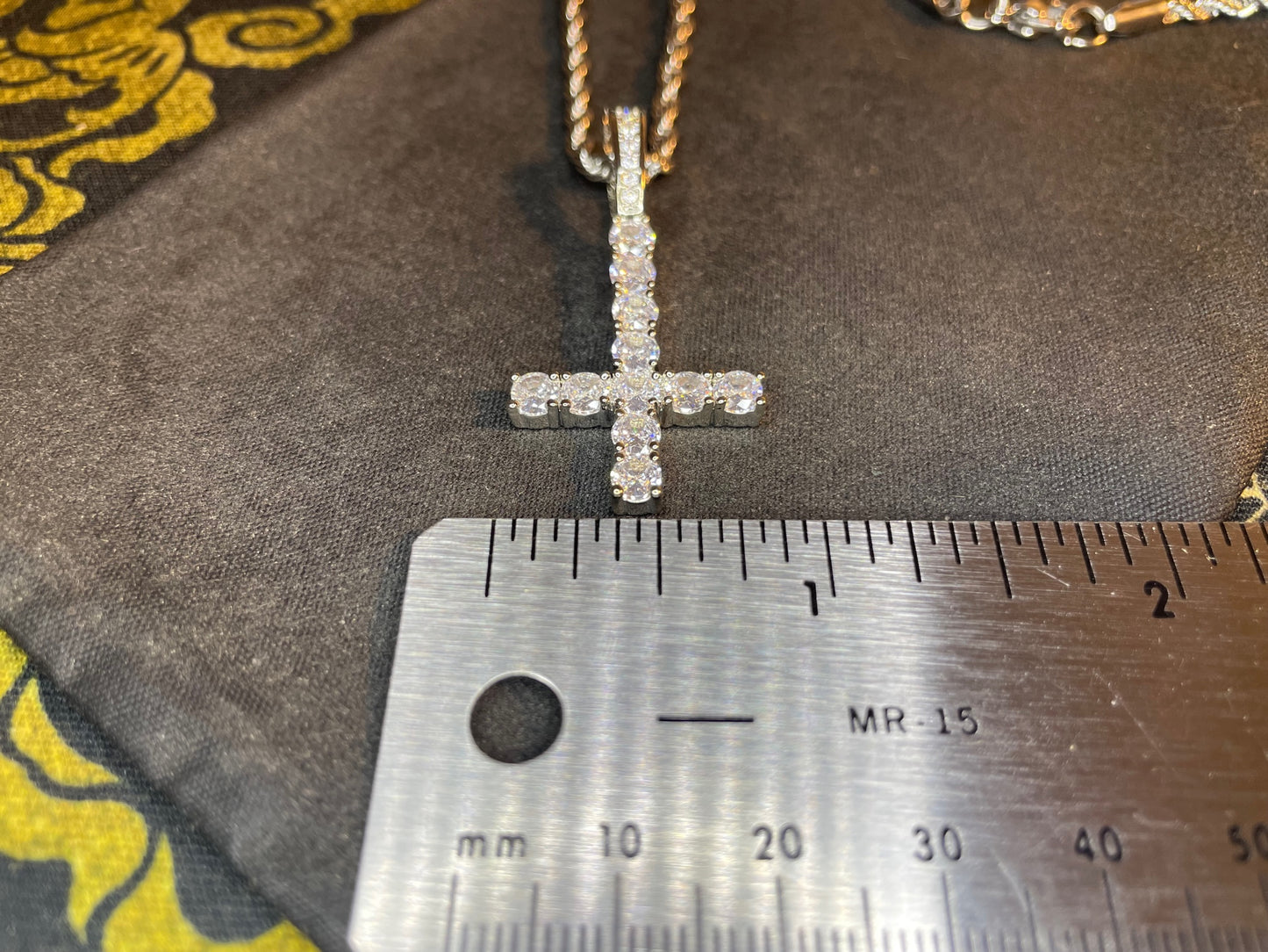 Diamond Upside Down Inverted Cross Sterling Silver Pendant Rope Necklace Goth Minimalist Retro Satanic Wiccan Witchcraft Occult Jewelry Gift