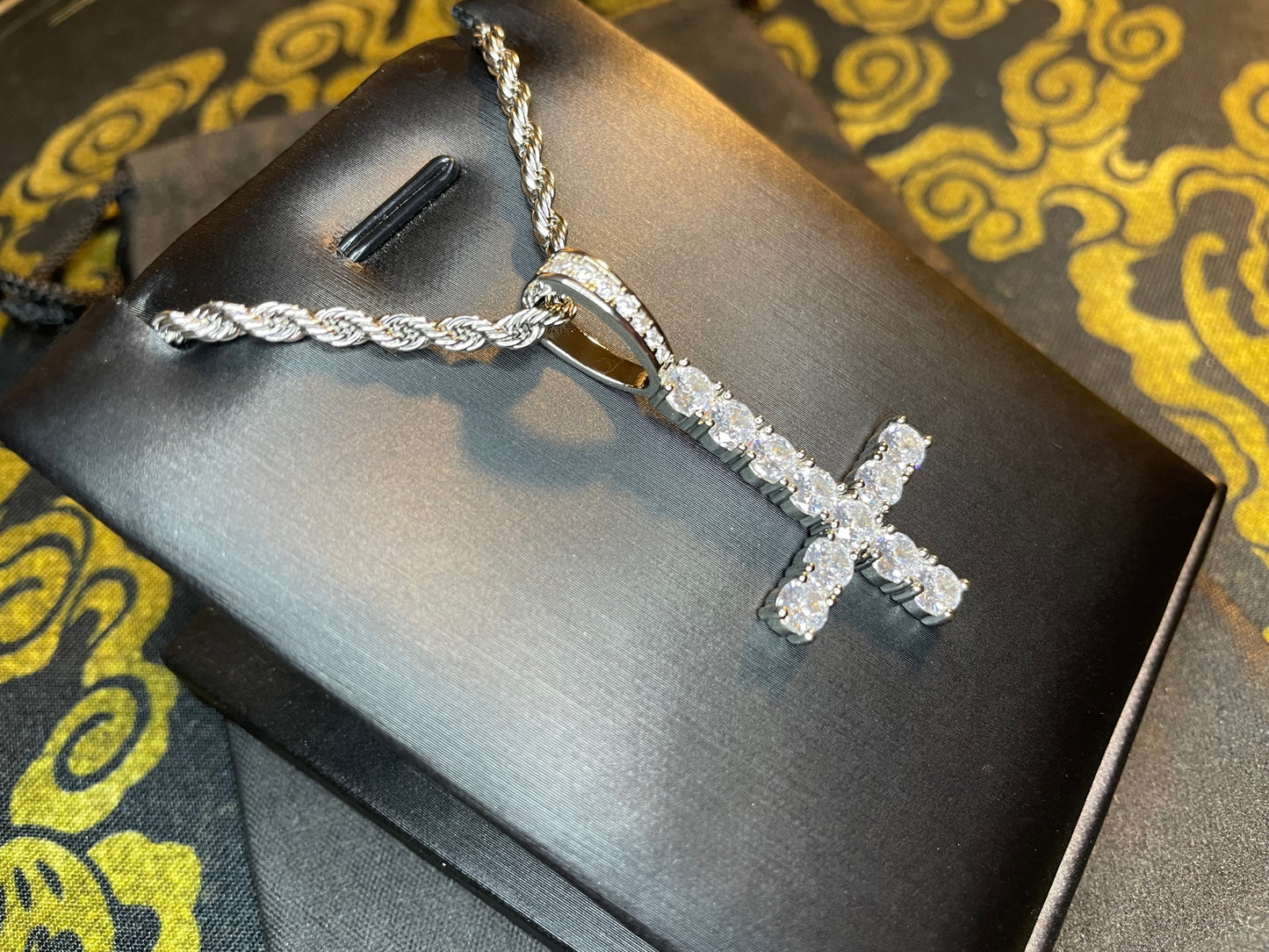 Diamond Upside Down Inverted Cross Sterling Silver Pendant Rope Necklace Goth Minimalist Retro Satanic Wiccan Witchcraft Occult Jewelry Gift