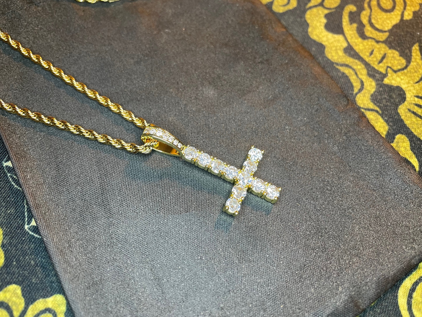 Diamond Upside Down Inverted Cross 14k Gold Pendant Rope Necklace Gothic Minimalist Retro Satanic Pagan Wiccan Occult Jewelry Gift - Gold