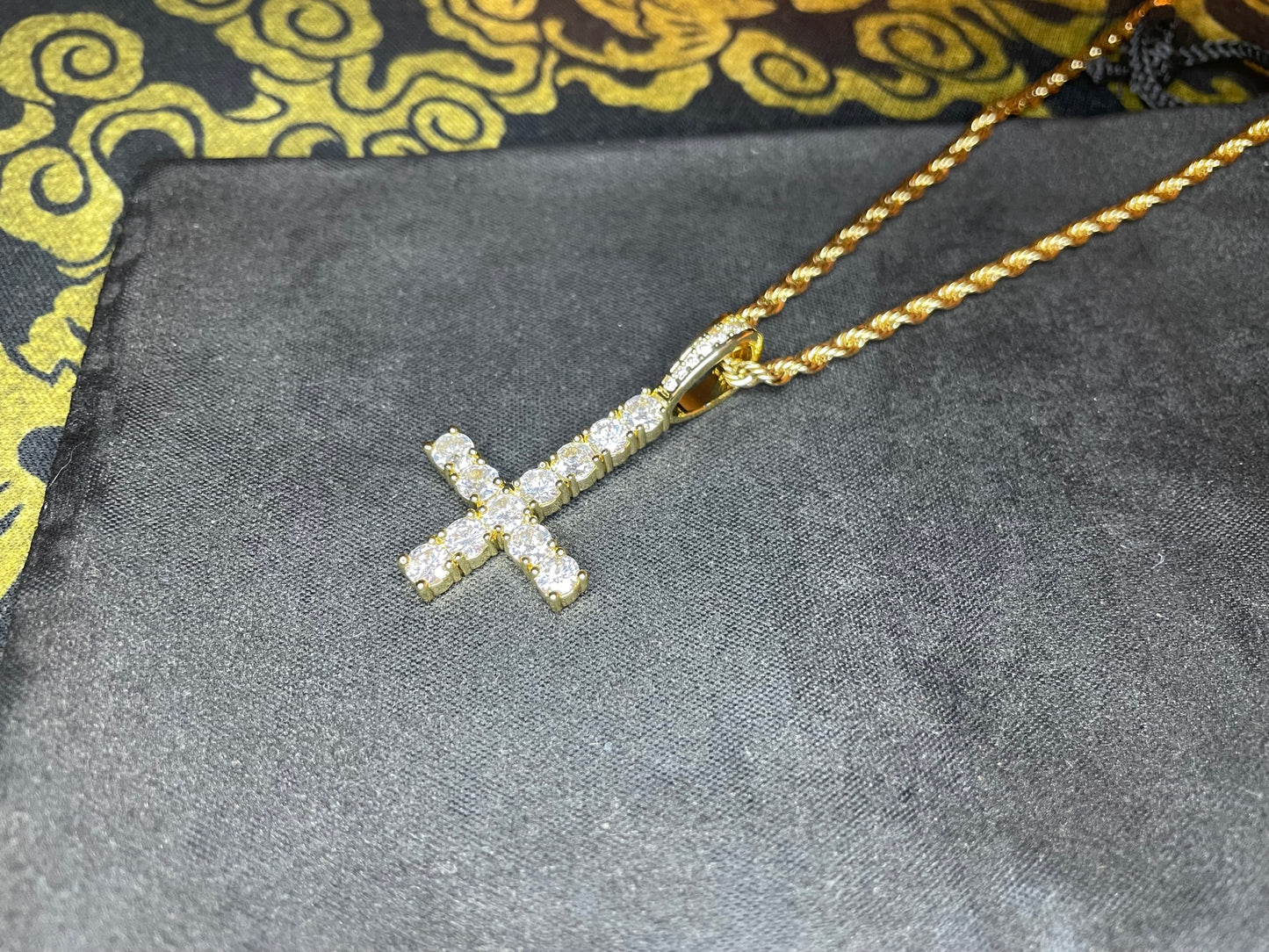 Diamond Upside Down Inverted Cross 14k Gold Pendant Rope Necklace Gothic Minimalist Retro Satanic Pagan Wiccan Occult Jewelry Gift - Gold