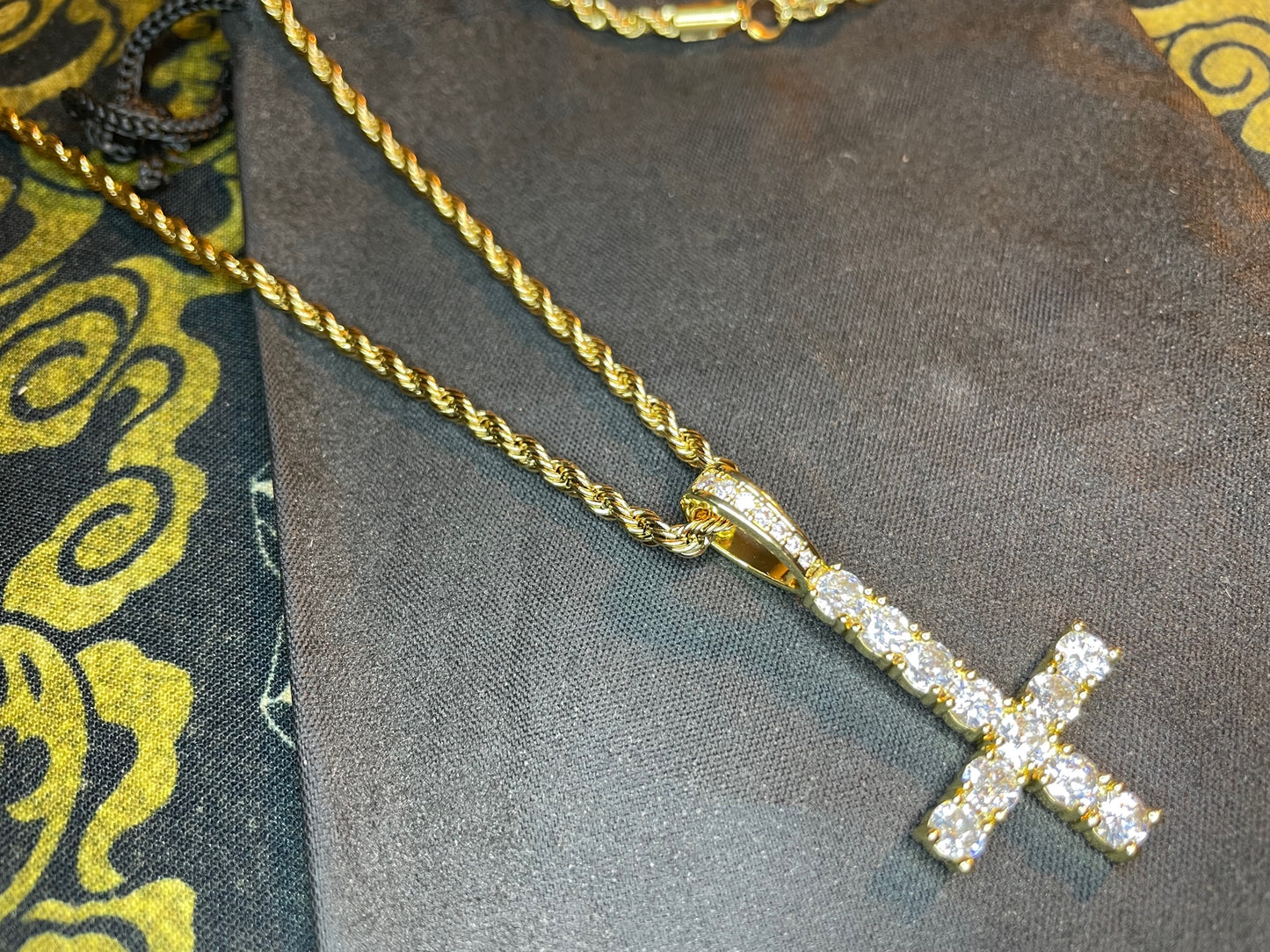 Diamond Upside Down Inverted Cross 14k Gold Pendant Rope Necklace Gothic Minimalist Retro Satanic Pagan Wiccan Occult Jewelry Gift - Gold