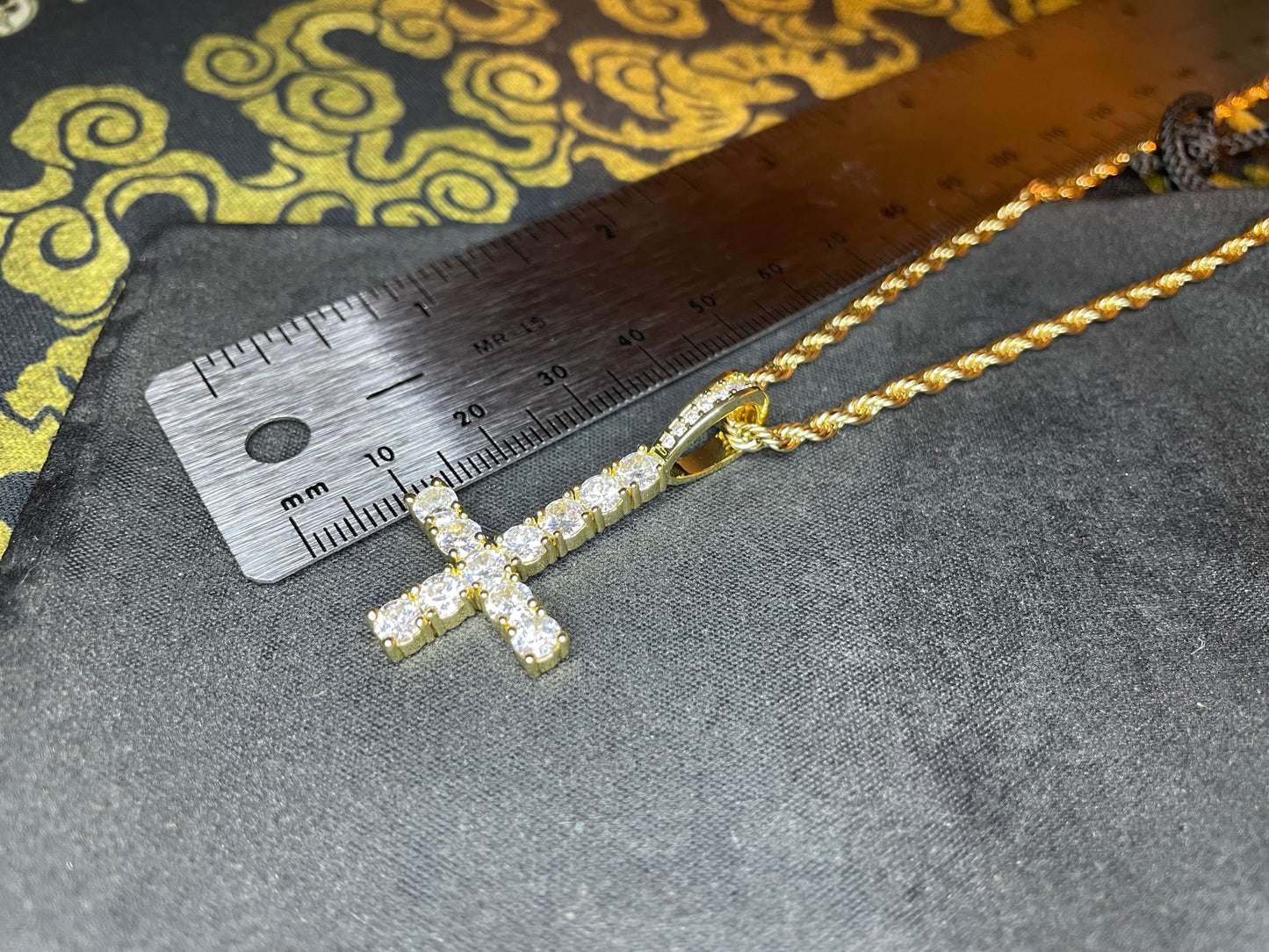 Diamond Upside Down Inverted Cross 14k Gold Pendant Rope Necklace Gothic Minimalist Retro Satanic Pagan Wiccan Occult Jewelry Gift - Gold