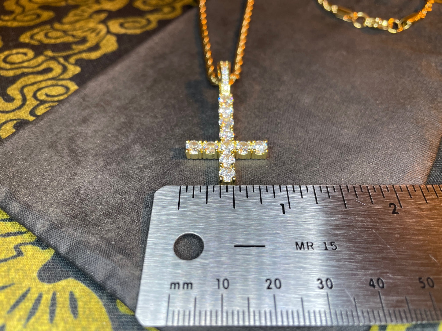 Diamond Upside Down Inverted Cross 14k Gold Pendant Rope Necklace Gothic Minimalist Retro Satanic Pagan Wiccan Occult Jewelry Gift - Gold