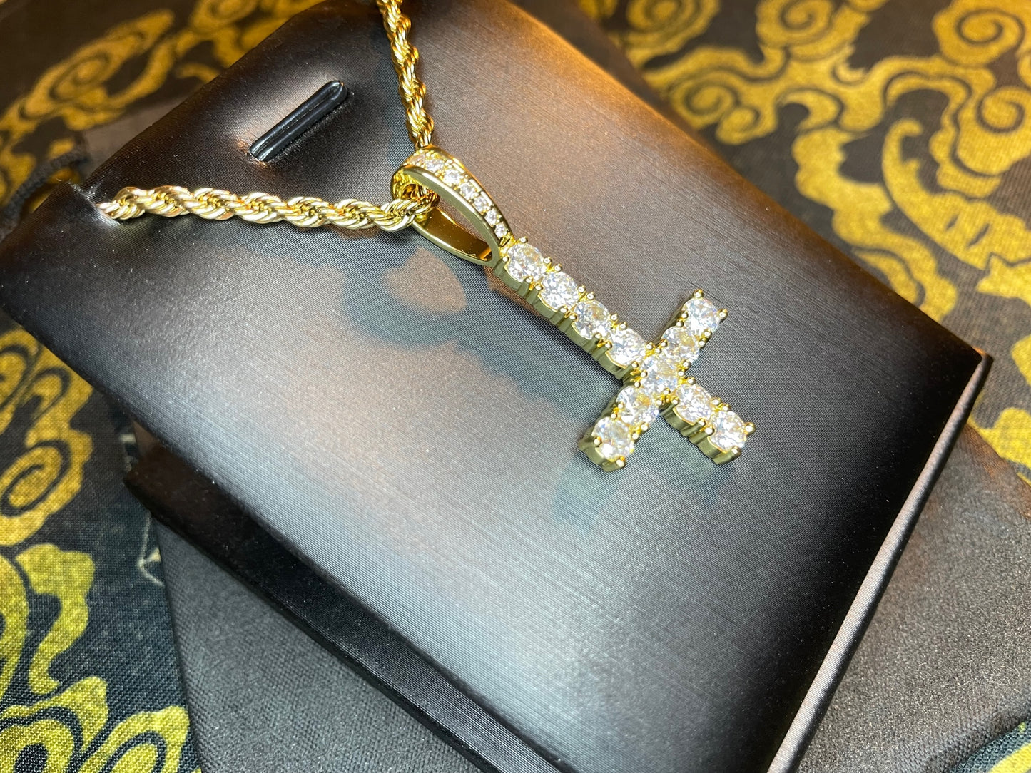 Diamond Upside Down Inverted Cross 14k Gold Pendant Rope Necklace Gothic Minimalist Retro Satanic Pagan Wiccan Occult Jewelry Gift - Gold