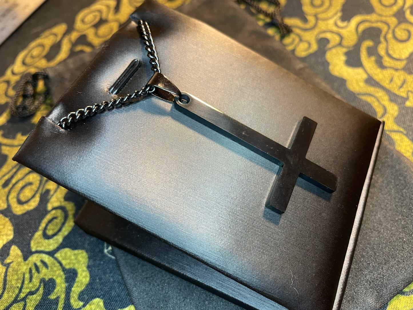 Upside Down Inverted Cross Stainless Steel Pendant Necklace Gothic Minimalist Retro Satanic Pagan Wiccan Druid Occult Jewelry Gift - Black