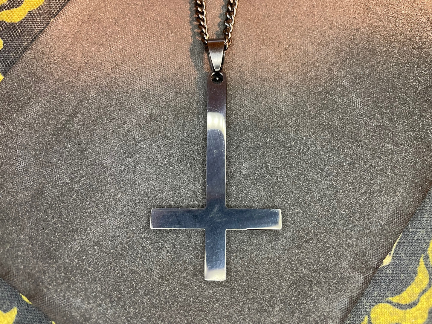 Upside Down Inverted Cross Stainless Steel Pendant Necklace Gothic Minimalist Retro Satanic Pagan Wiccan Druid Occult Jewelry Gift - Black