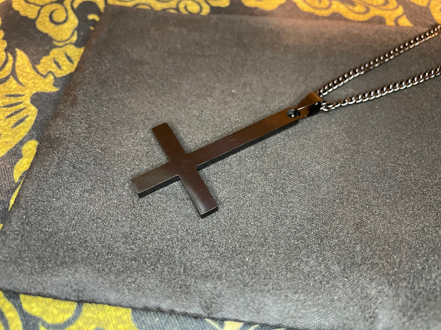 Upside Down Inverted Cross Stainless Steel Pendant Necklace Gothic Minimalist Retro Satanic Pagan Wiccan Druid Occult Jewelry Gift - Black