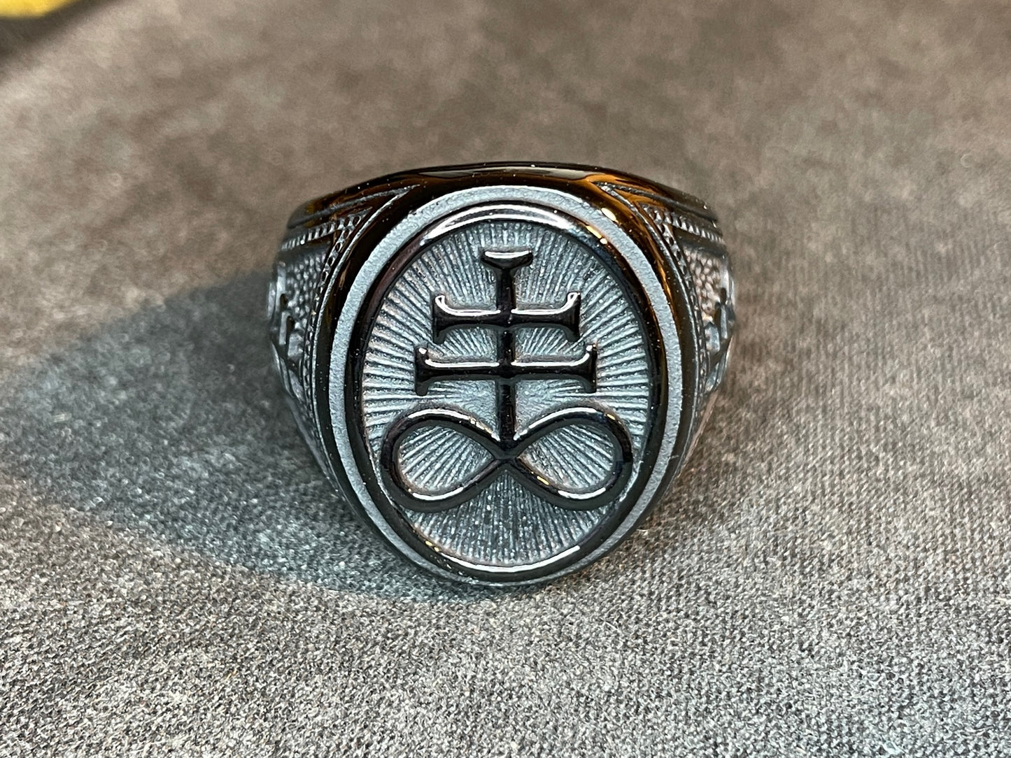 Sigil of Leviathan Cross Seal of Satan Baphomet Power Chaos Statement Ring Gothic Pagan Wiccan Satanic Church Occult Jewelry Gift - Black