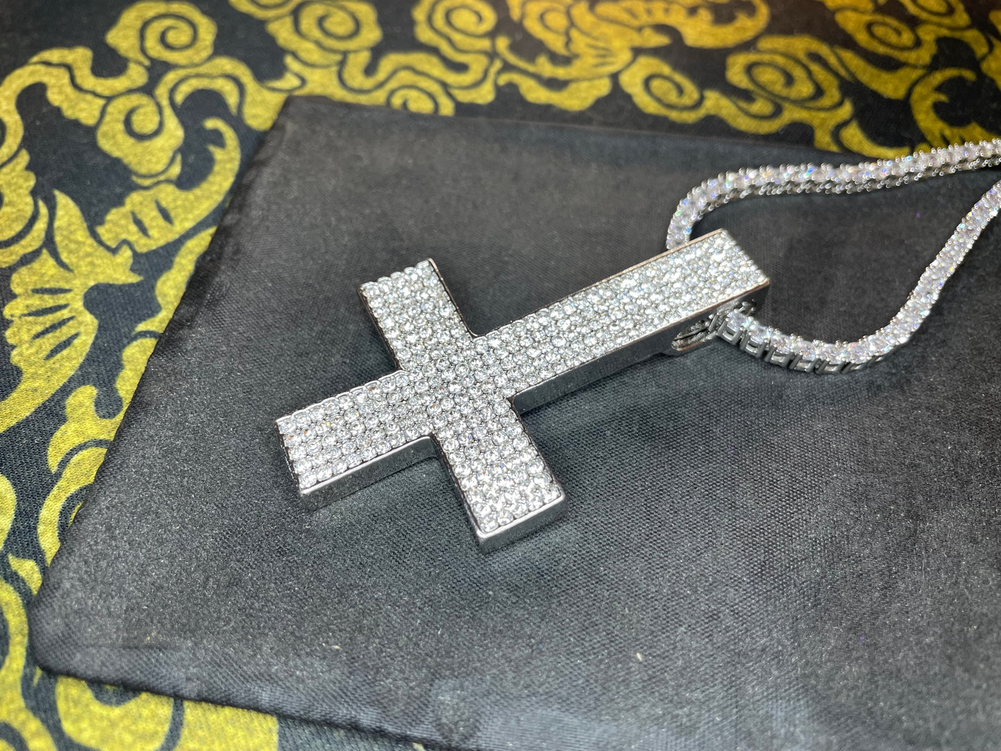 Diamond Encrusted Upside Down Inverted Cross Sterling Silver Pendant Necklace Minimalist Retro Satanic Wiccan Occult Jewelry Gift - Silver