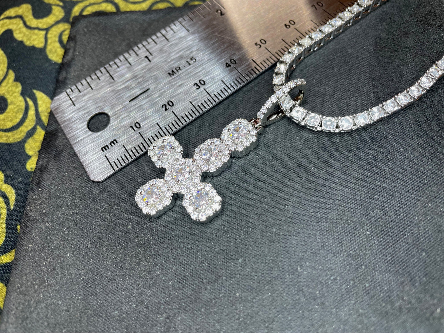 Diamond Iced Out Bling Upside Down Inverted Cross Sterling Silver Pendant Necklace Retro Satanic Pagan Wiccan Occult Jewelry Gift - Silver