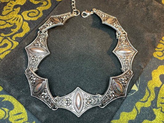 Vampire Choker Hesiod Antique Stainless Steel Necklace Satanic Church Wiccan Pagan Gothic Classic Intricate Ornate Jewelry Gift - Silver