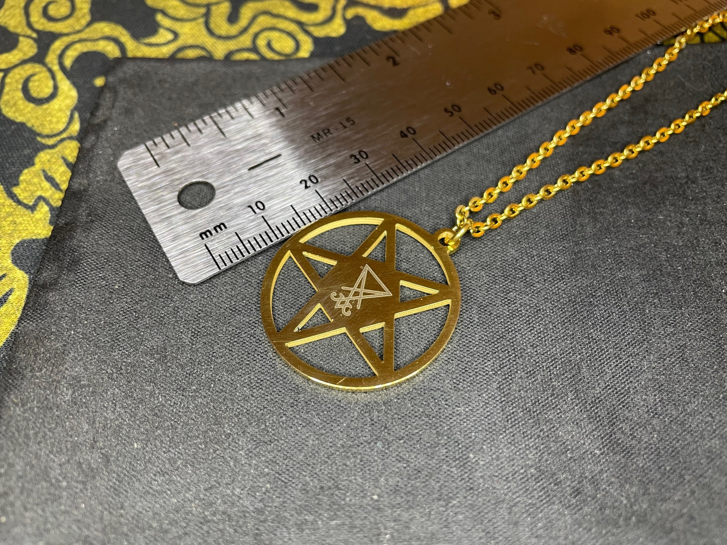 Inverted Pentagram Sigil of Lucifer Upside Down Stainless Steel Pendant Necklace Satanic Gothic Pagan Wiccan Occult Jewelry Best Gift - Gold