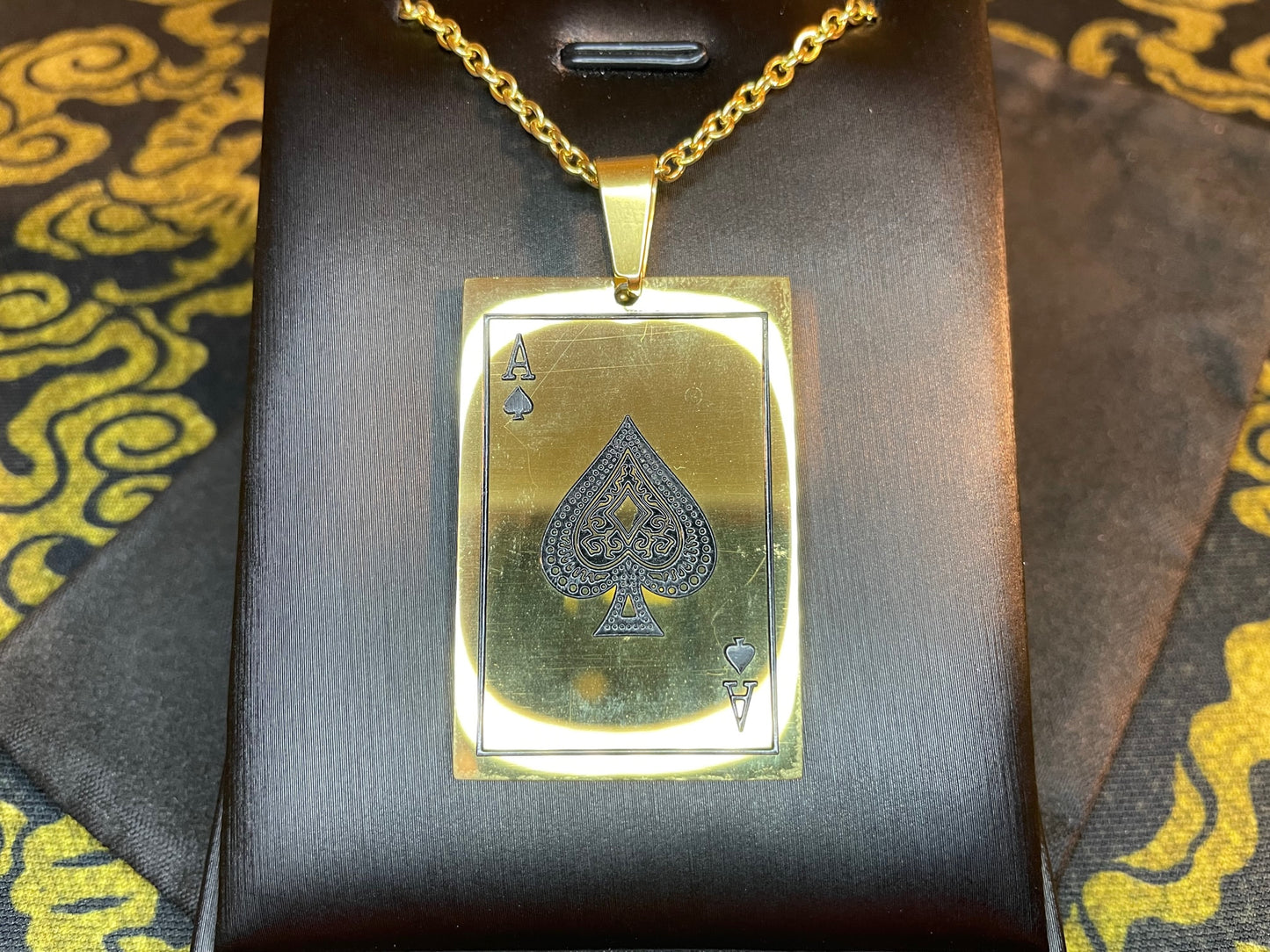 Ace of Spades Death Card Power Wealth Luck Poker Stainless Steel Pendant Necklace Gothic Satanic Pagan Wiccan Occult Jewelry Gift - Gold