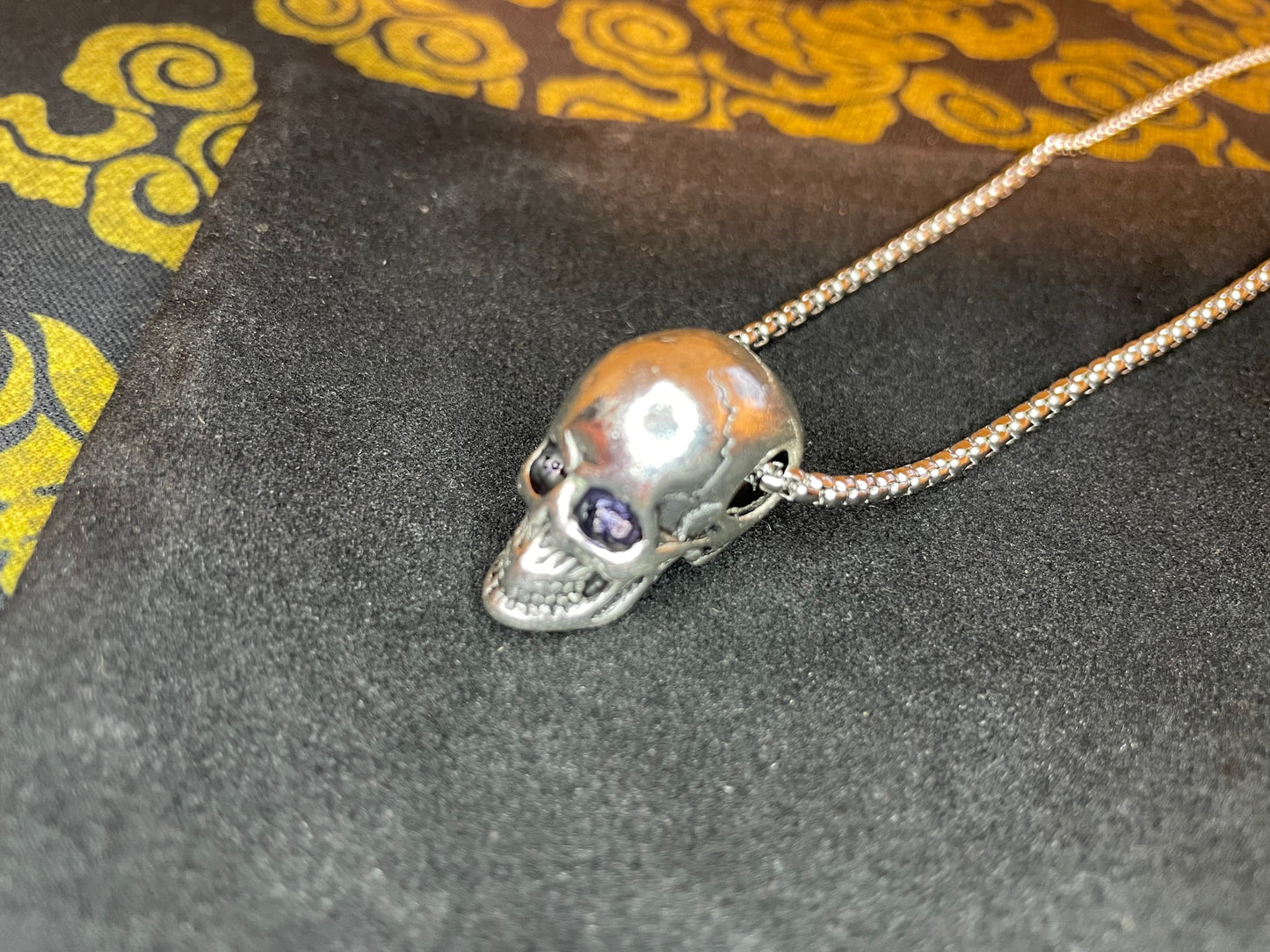 Skull Skeleton Death Ghost 3D Pendant Necklace Stainless Steel Biker Punk Gothic Wiccan Satanic Church Pagan Occult Jewelry Gift - Silver