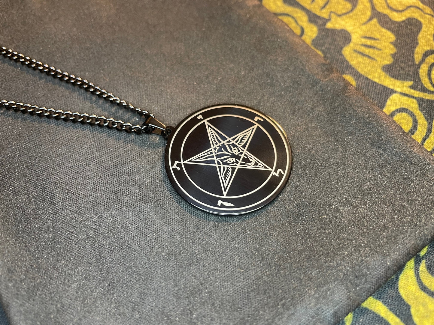 Sigil of Baphomet Official Church of Satan Inverted Upside Down Pentagram Necklace Pagan Wiccan Satanic Occult Jewelry Gift - Black & Gold