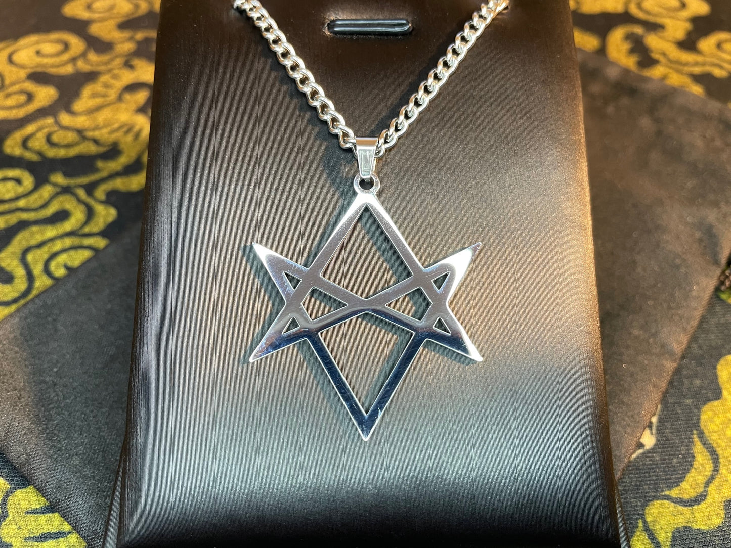 Unicursal Hexagram Thelema Symbol Stainless Steel Pendant Necklace Aleister Crowley Satanic Church Wiccan Pagan Occult Jewelry Gift - Silver