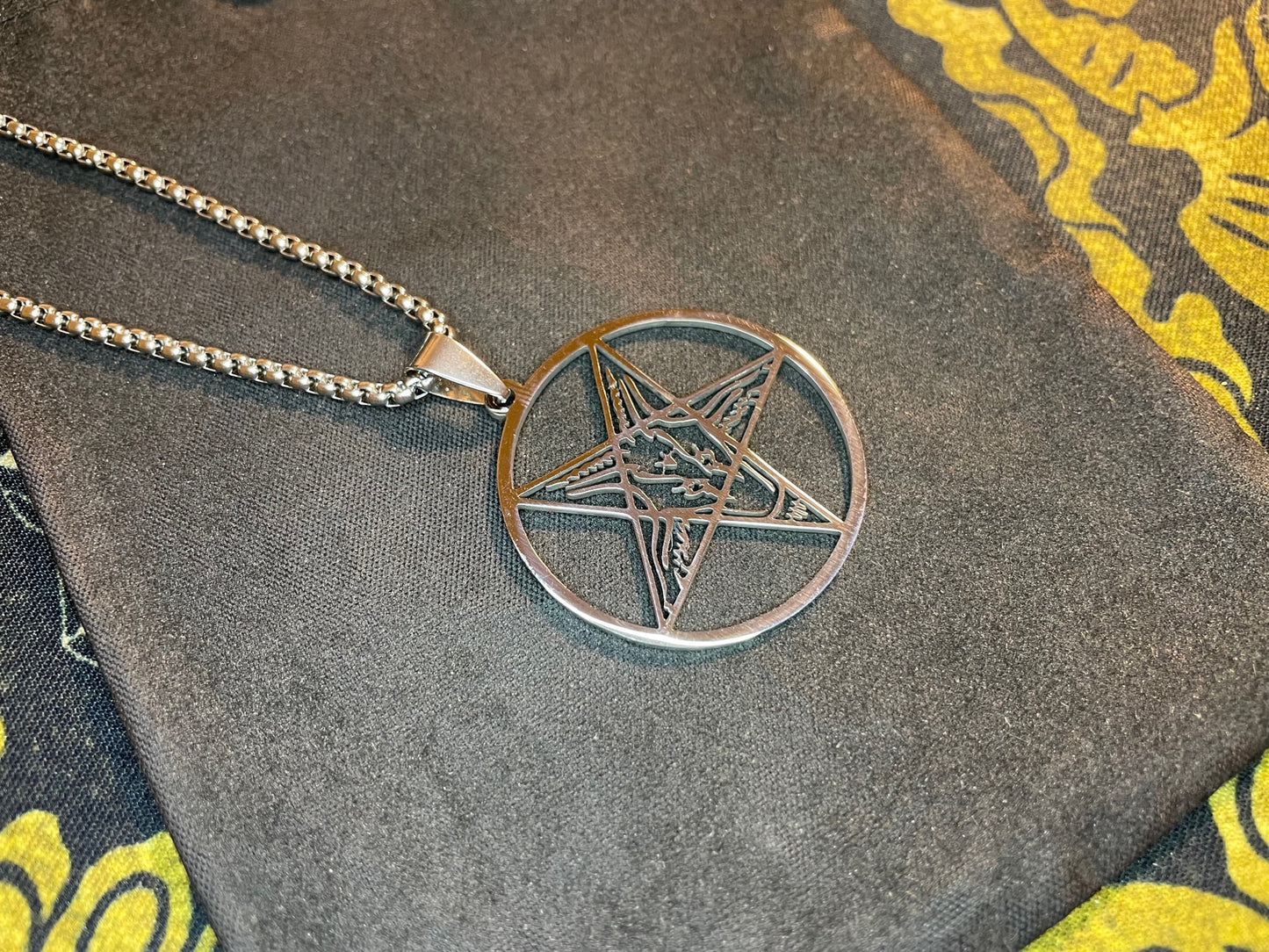 Sigil of Baphomet Satanic Church Upside Down Inverted Pentagram Stainless Steel Pendant Necklace Gothic Pagan Occult Jewelry Gift - Silver