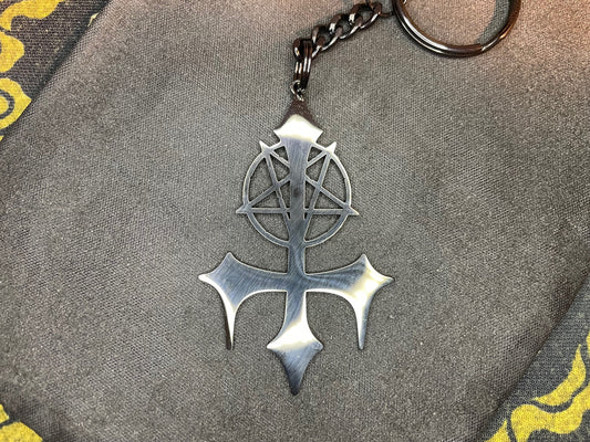 Vampire Fang Upside Down Cross Inverted Pentagram Stainless Steel Pendant Keychain Gothic Satanic Church Wiccan Occult Jewelry Gift - Black