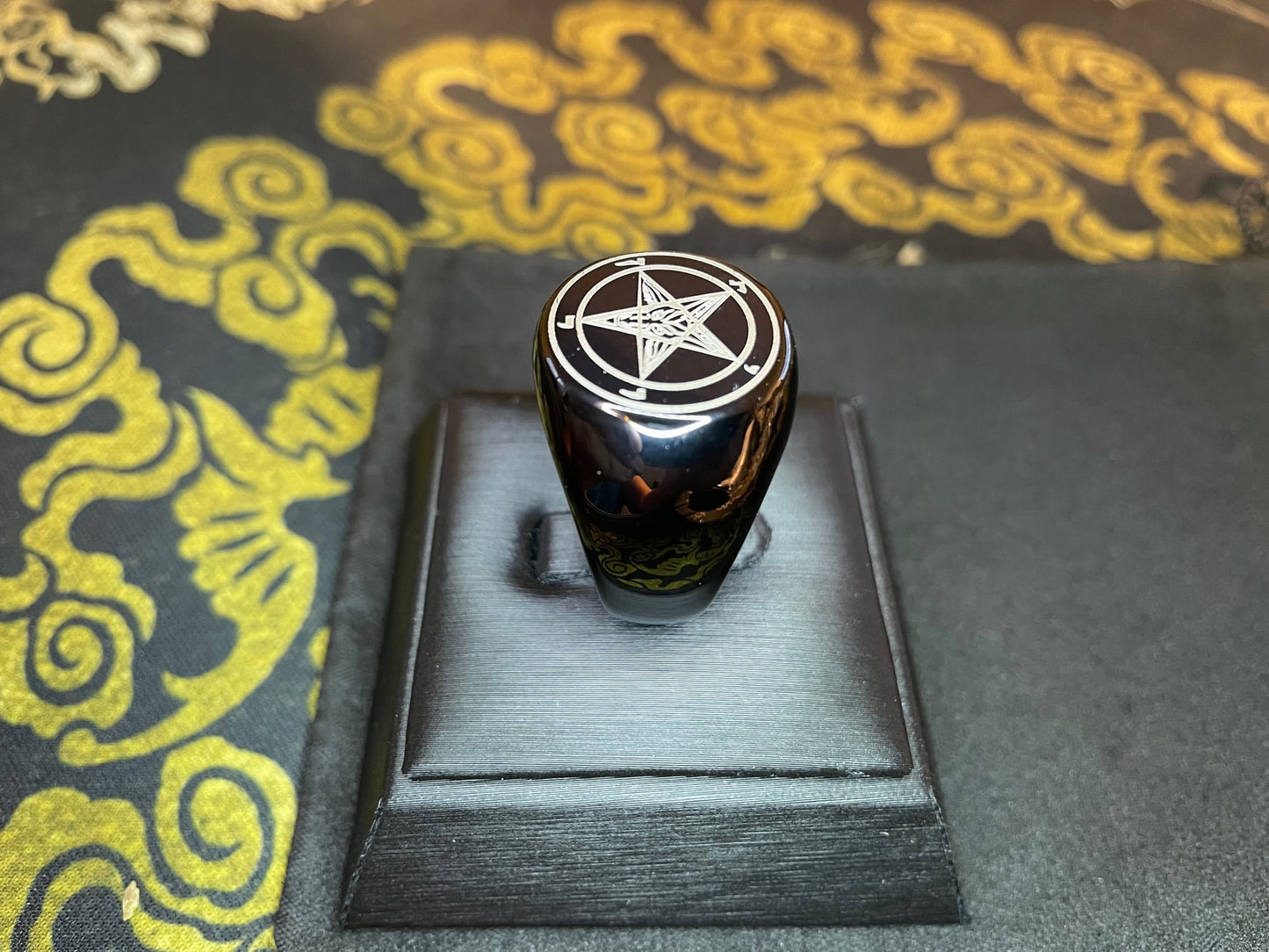 Sigil of Baphomet Church of Satan Inverted Pentagram Stainless Steel Statement Ring Pagan Wiccan Satanic Occult Jewelry Gift - Black & Gold