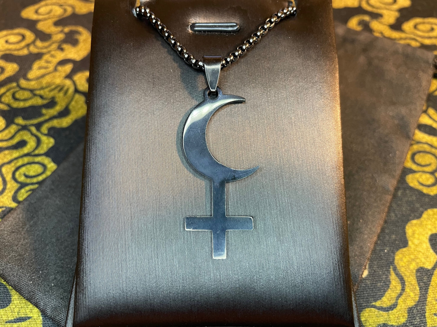 Lilith Symbol Crescent Moon Inverted Upside Down Cross Stainless Steel Necklace Gothic Pagan Satanic Wiccan Occult Jewelry Best Gift - Black