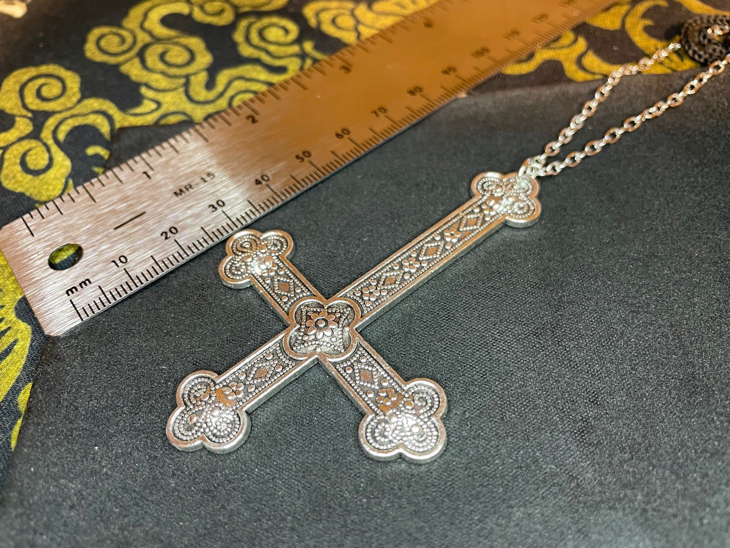 Large Ornate Upside Down Cross Inverted Crucifix Hand-Poured Aluminum Pendant Necklace Gothic Pagan Satanic Witchcraft Wiccan Gift - Silver