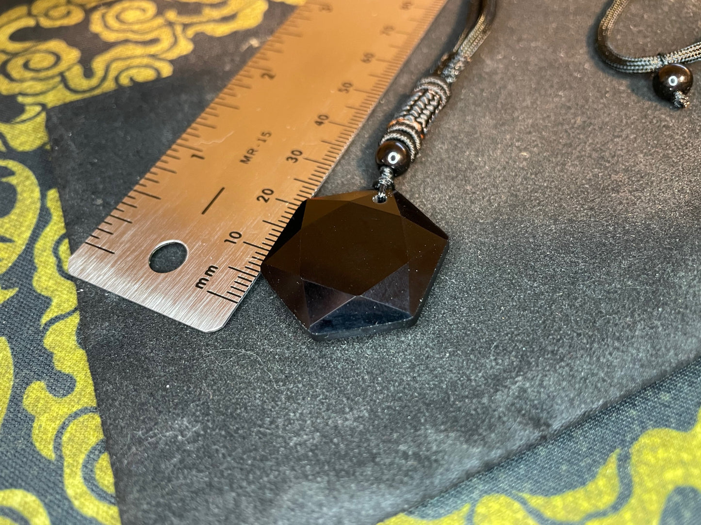 Obsidian Dragonglass Volcanic Glass Pendant Necklace Hexagram Healing Centering Mediation Stone Vintage Gothic Pagan Satanic Best Gift Black