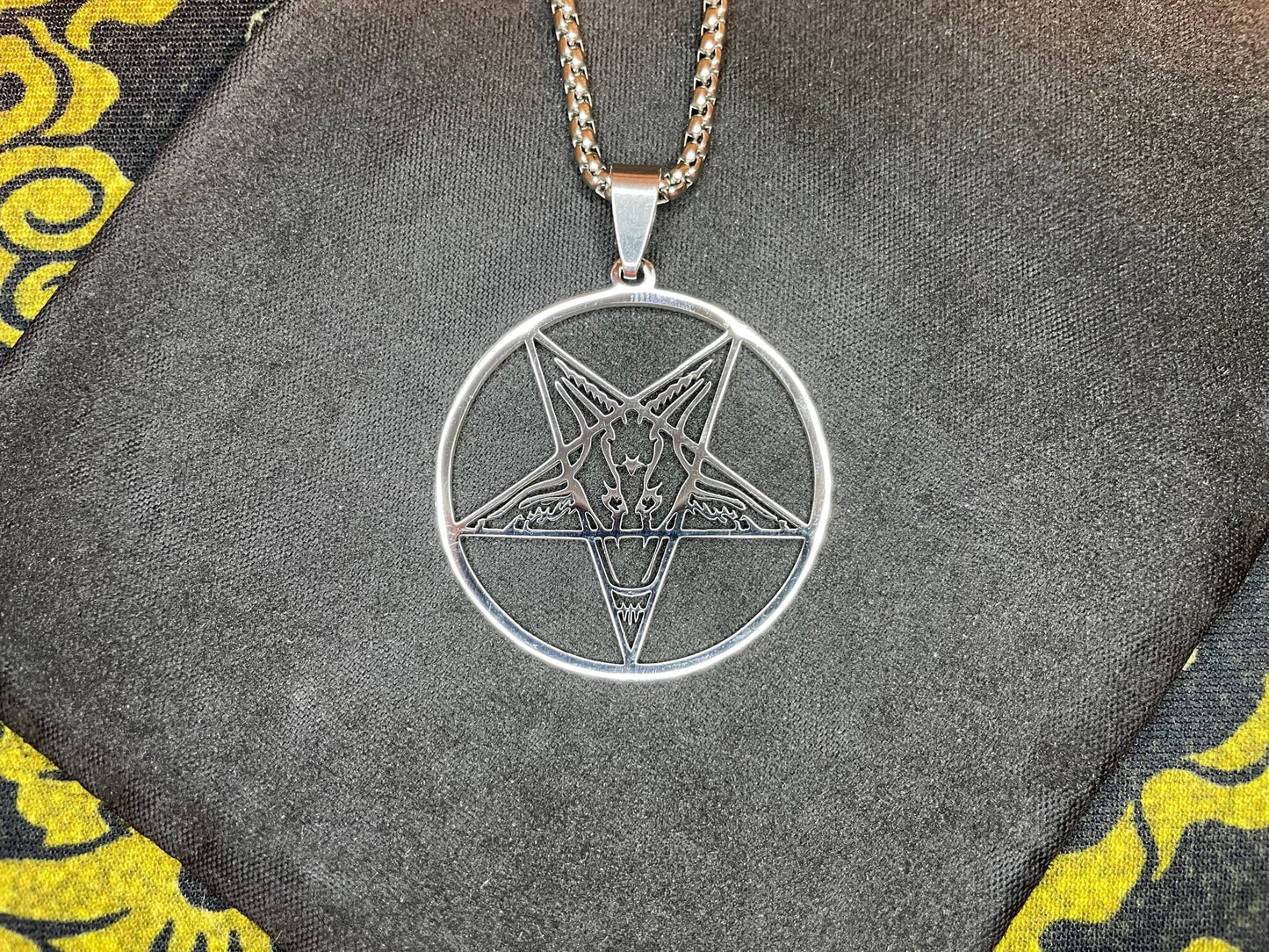 Sigil of Baphomet Satanic Church Upside Down Inverted Pentagram Stainless Steel Pendant Necklace Gothic Pagan Occult Jewelry Gift - Silver