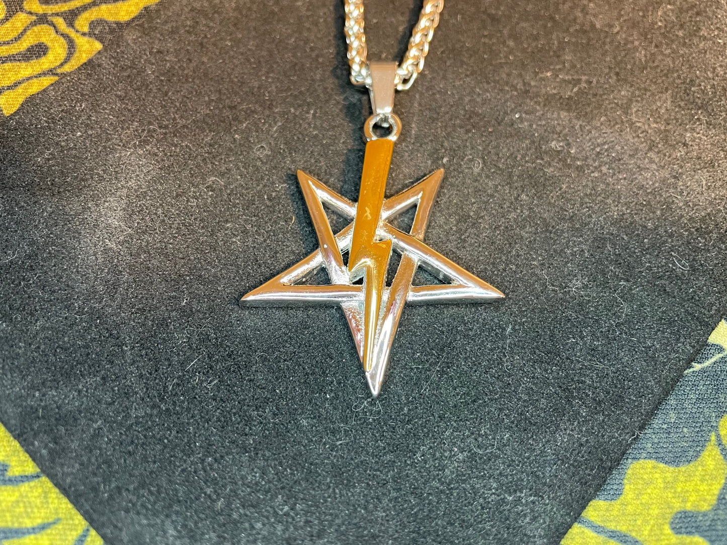 Anton LaVey Pentagram Church of Satan Lightning Bolt Stainless Steel Pendant Necklace Satanic Wiccan Occult Jewelry Gift - Silver & Gold