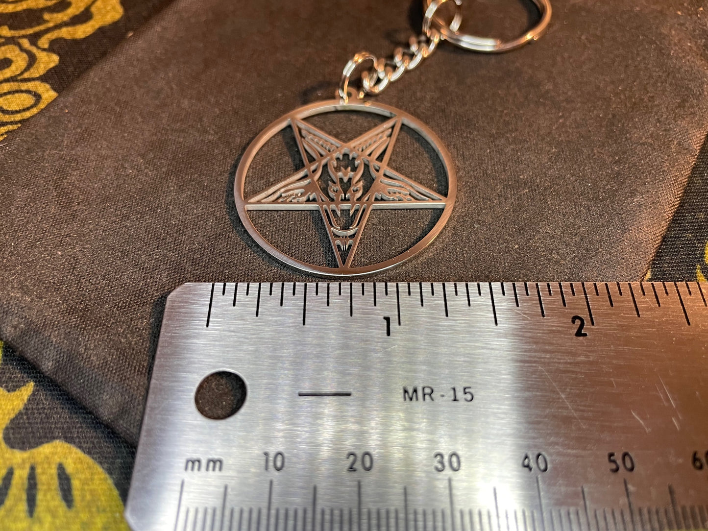 Sigil of Baphomet Church of Satan Inverted Upside Down Pentagram Stainless Steel Keychain Wiccan Satanic Gothic Pagan Jewelry Gift - Silver