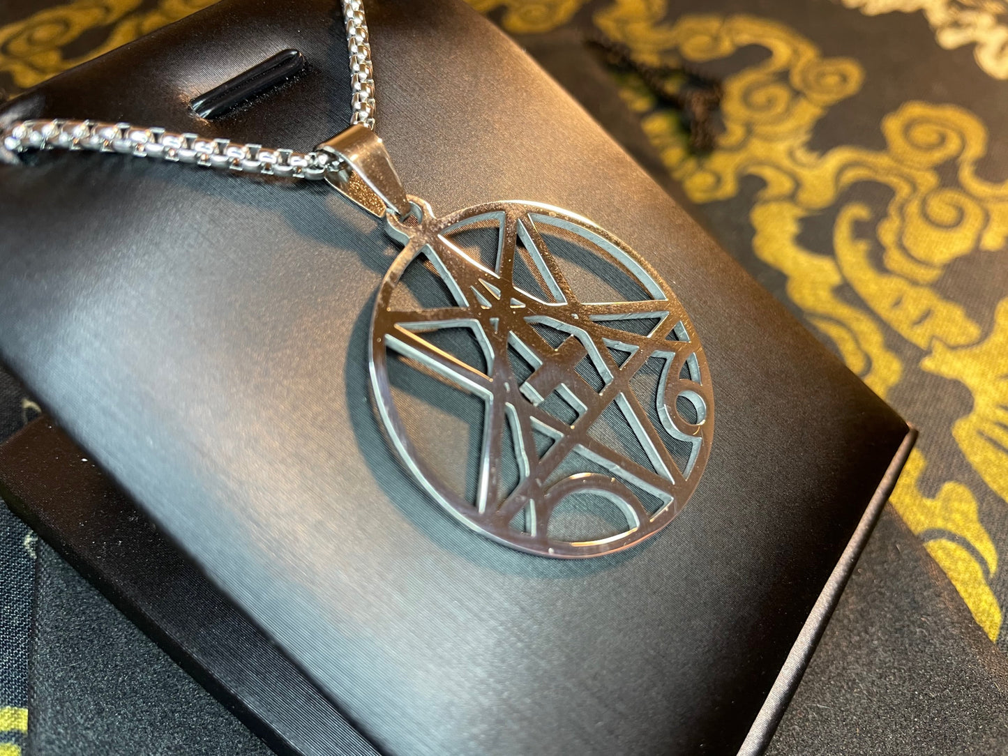 Demonic Seal Sigil Upside Down Cross Inverted Pentagram Stainless Steel Necklace Satanic Gothic Pagan Wiccan Occult Jewelry Gift - Silver