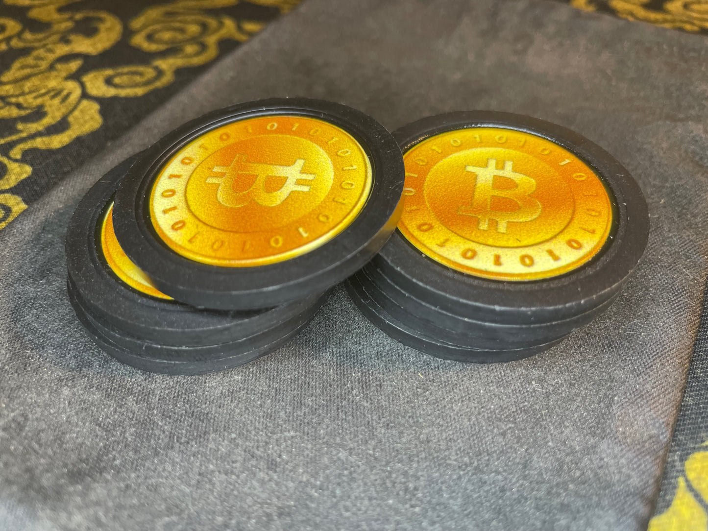 Bitcoin Poker Chip Crypto Cryptocurrency Heavyweight Premium Clay Custom Modern BTC Gambling Game Satan Wicca Occult Gift - Black & Gold