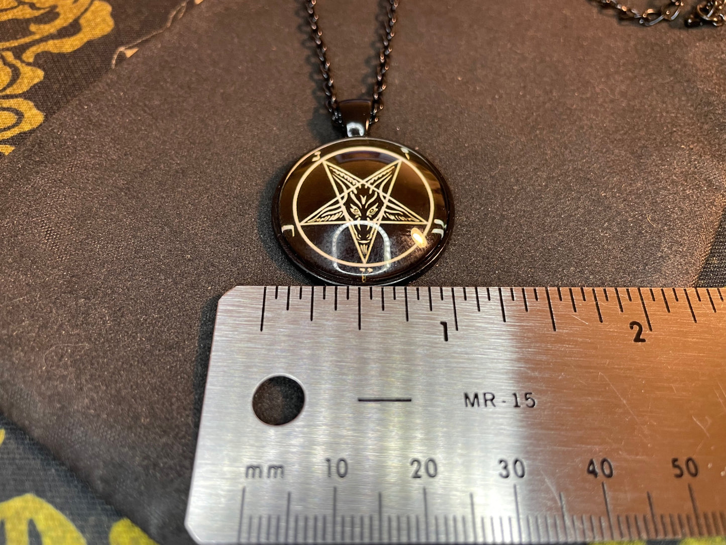 Sigil of Baphomet Pentagram Church of Satan Lucifer Glass Stainless Steel Pendant Necklace Satanic Wiccan Pagan Occult Jewelry Gift - Black