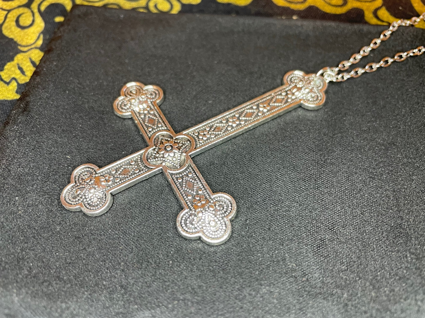 Large Ornate Upside Down Cross Inverted Crucifix Hand-Poured Aluminum Pendant Necklace Gothic Pagan Satanic Witchcraft Wiccan Gift - Silver