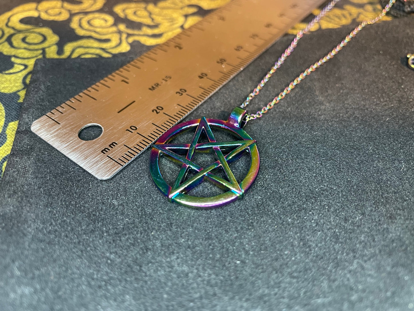 Inverted Upside Down Pentagram Circle Rainbow Stainless Steel Pendant Necklace Gothic Satanic Wiccan Pagan Occult Jewelry Best Gift - Prism