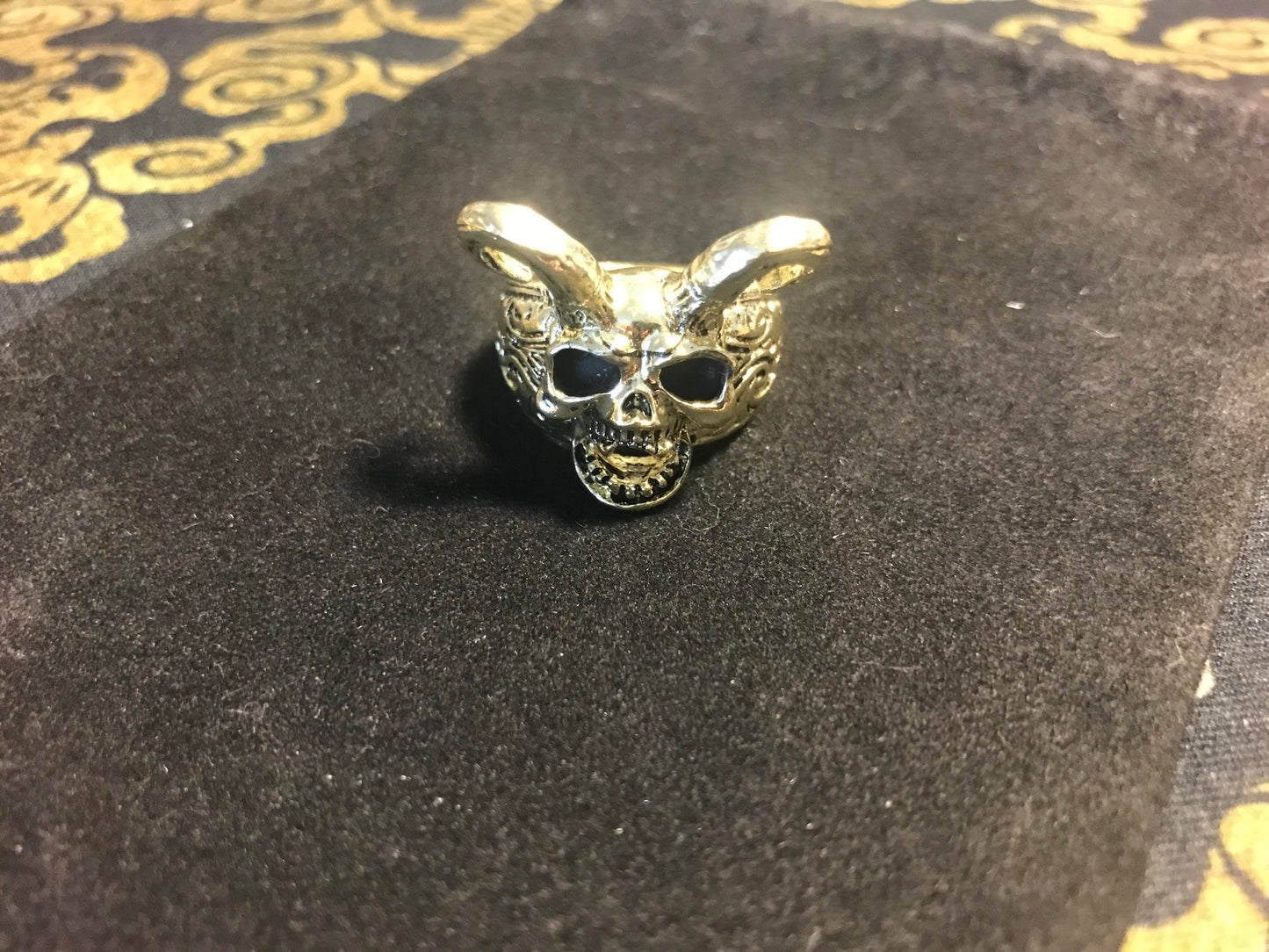 Laughing Demon Horned Skull Biker Ring Gothic Classic Vintage Skeleton Horns Satanic Occult Wiccan Druid Magic Jewelry Gift - Gold & Silver