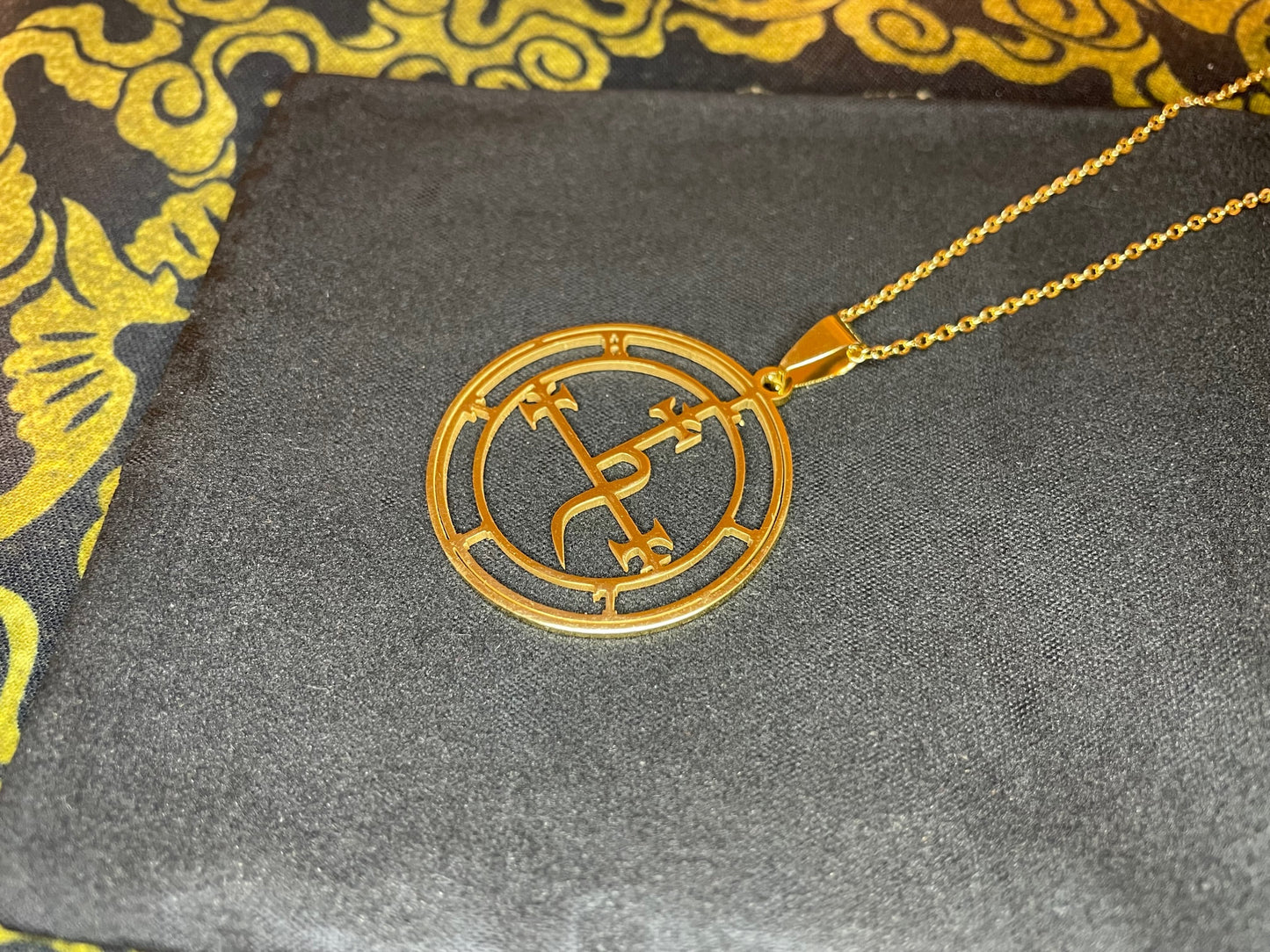 Demon Seal of Lilith Goddess Lucifer Satanic Sigil Stainless Steel Pendant Necklace Gothic Pagan Satan Wiccan Occult Jewelry Gift - Gold