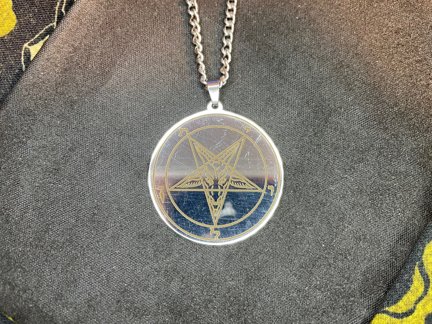 Sigil of Baphomet Official Church of Satan Inverted Upside Down Pentagram Necklace Pagan Wiccan Satanic Occult Jewelry Gift - Silver & Gold