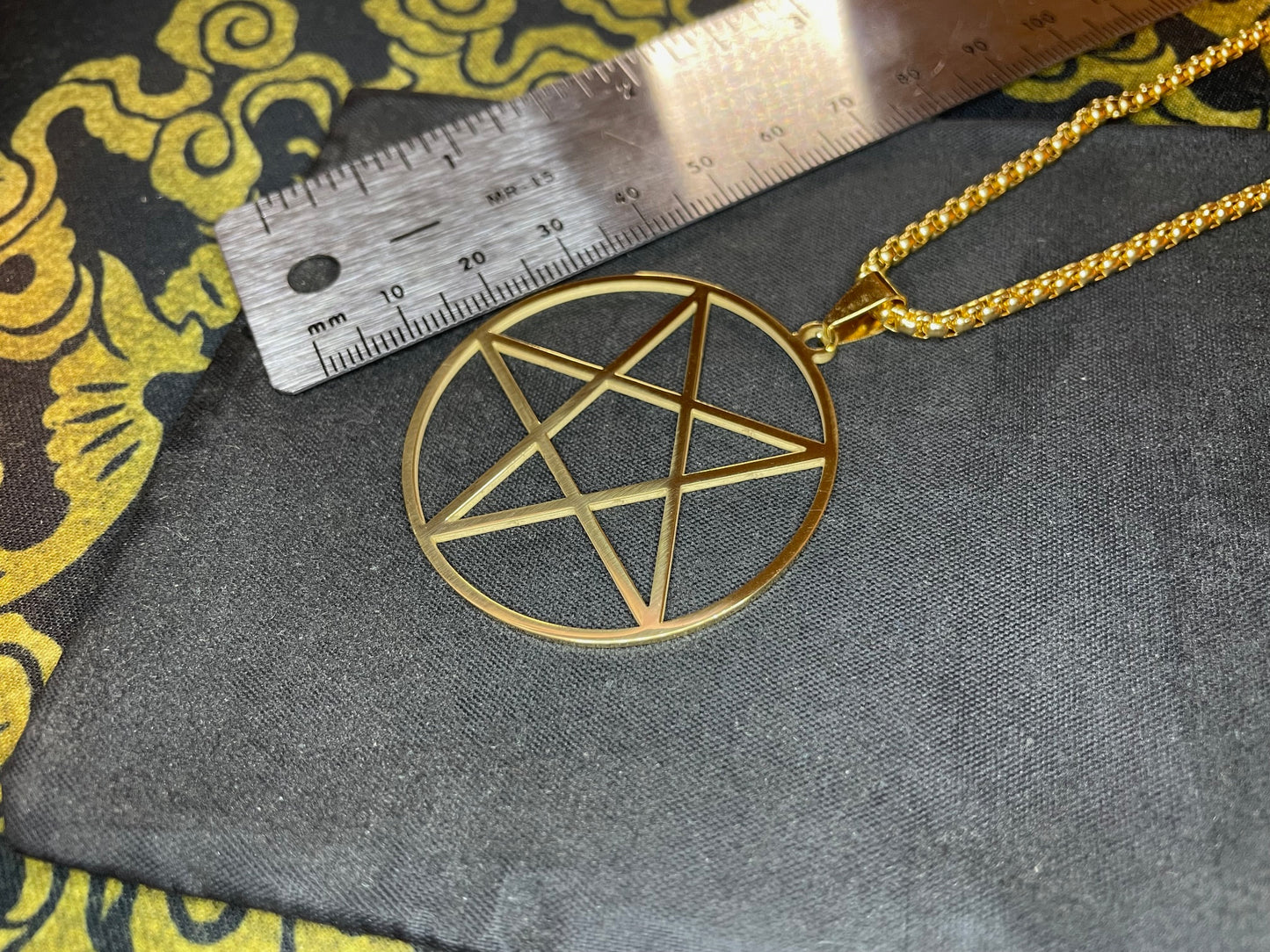 Inverted Pentagram Upside Down Stainless Steel Large Pendant Necklace Talisman Gothic Satanic Wiccan Pagan Occult Jewelry Best Gift - Gold