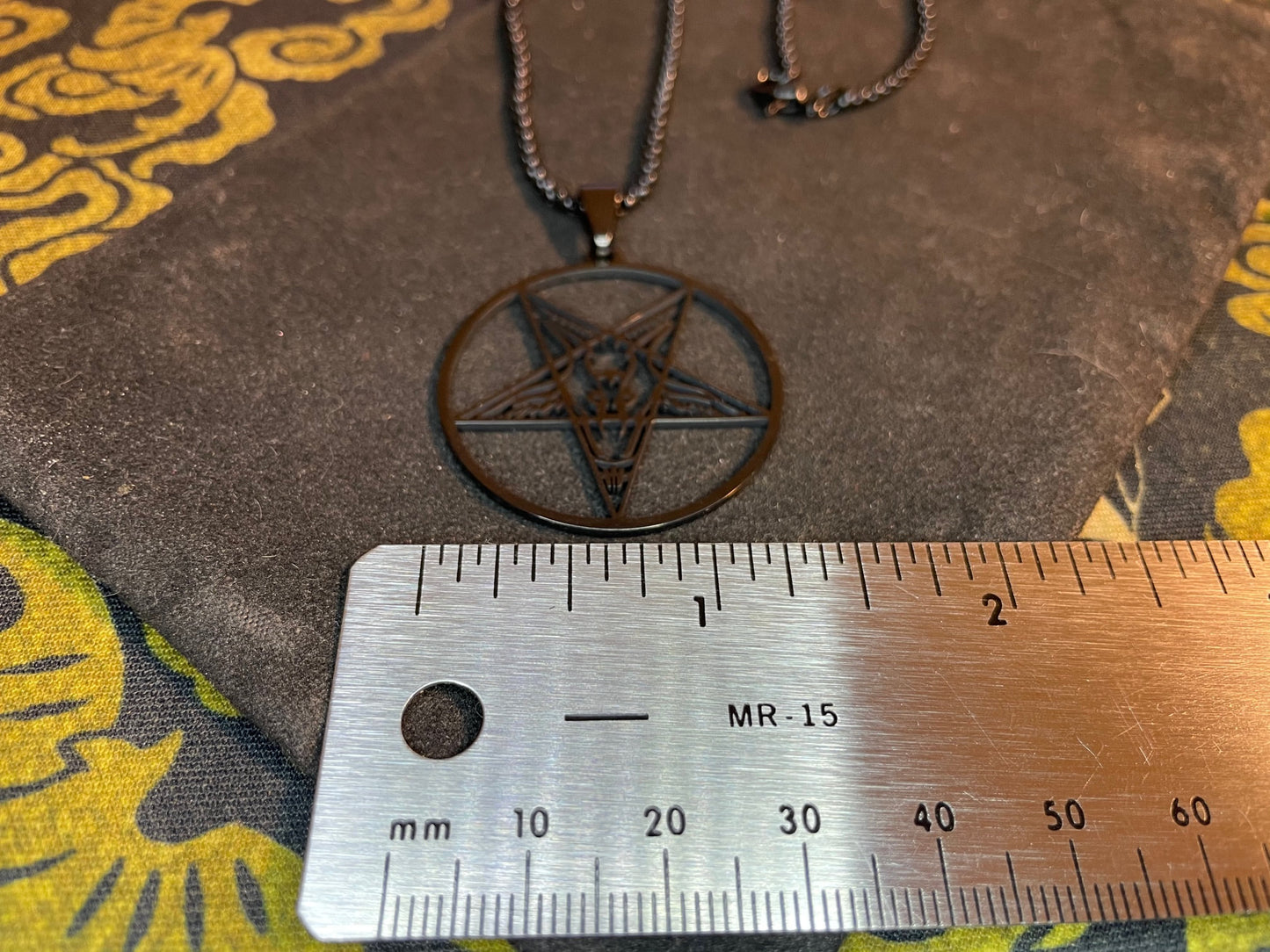 Sigil of Baphomet Satanic Church Upside Down Inverted Pentagram Stainless Steel Pendant Necklace Gothic Pagan Occult Jewelry Gift - Black