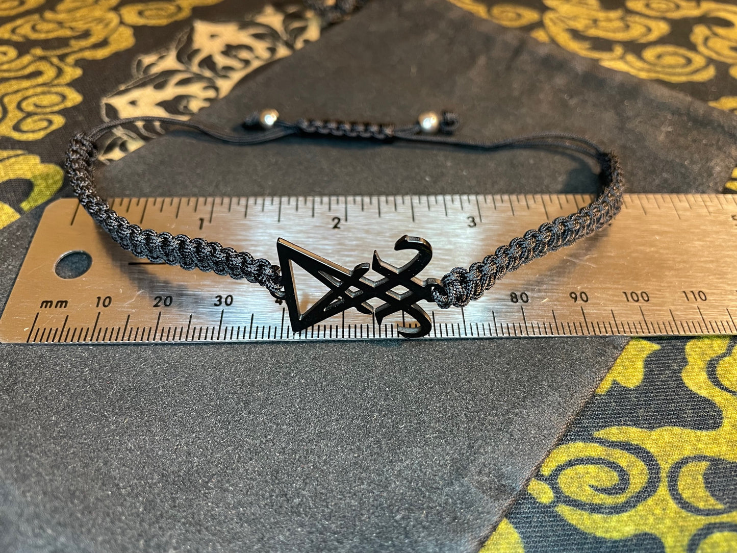 Sigil of Lucifer Seal of Satan Stainless Steel Paracord Friendship Bracelet Gothic Pagan Satanic Church Wiccan Occult Jewelry Gift - Black