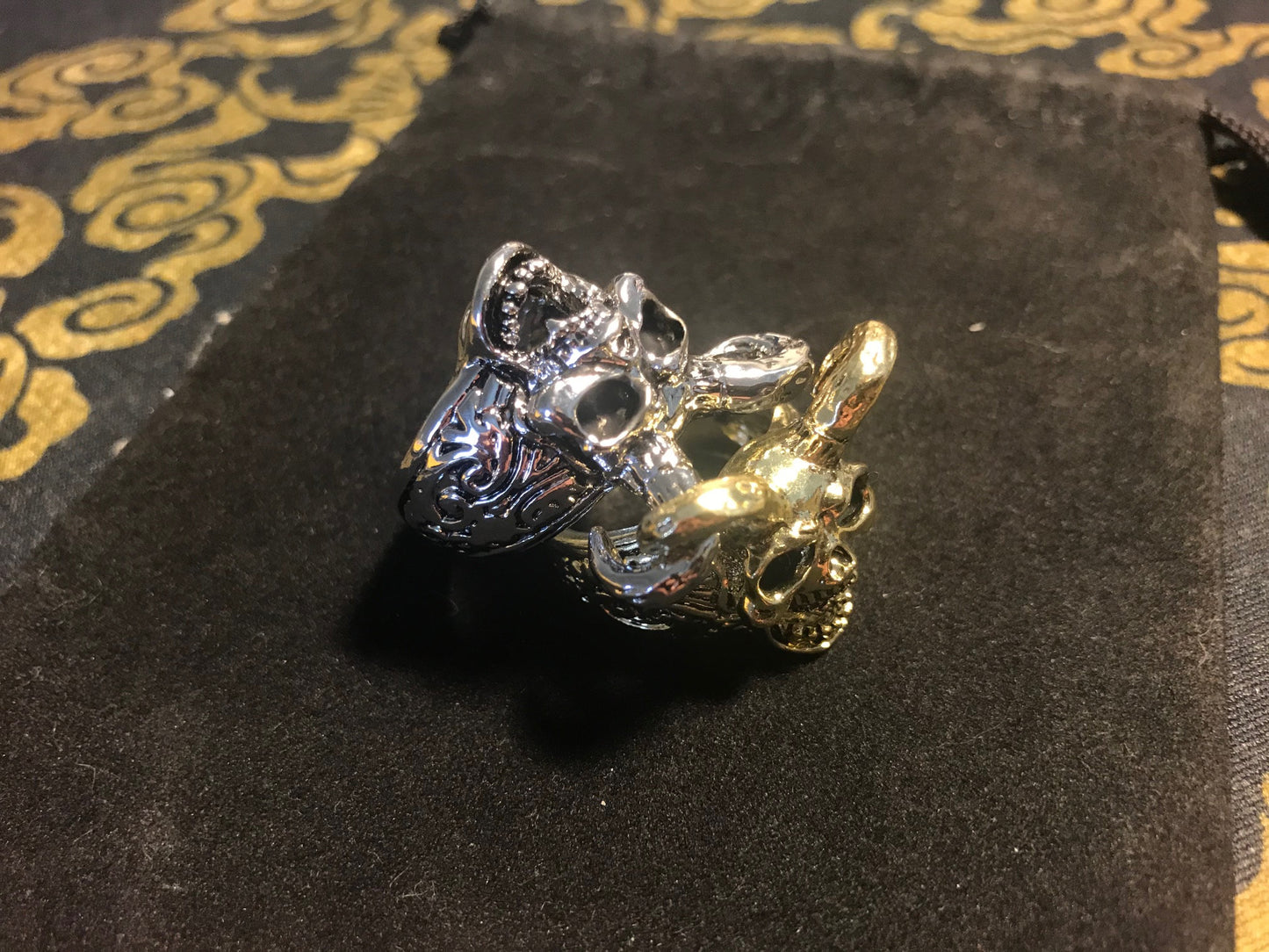 Laughing Demon Horned Skull Biker Ring Gothic Classic Vintage Skeleton Horns Satanic Occult Wiccan Druid Magic Jewelry Gift - Gold & Silver